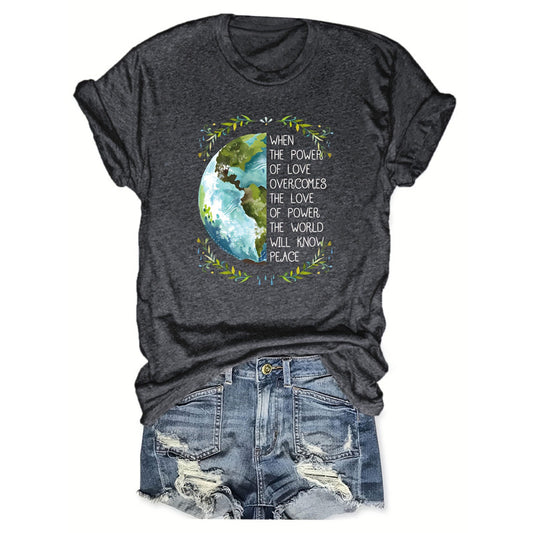 T-Shirt Femme Earth & Peace - "Love Power & Green Earth"